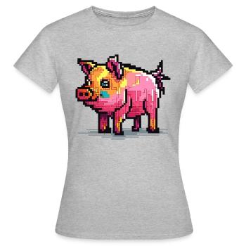 Cochon en 8 bits et avec pixels - T-shirt Femme - gris chiné - Devant - AI Model Female 172 dark (172cm)