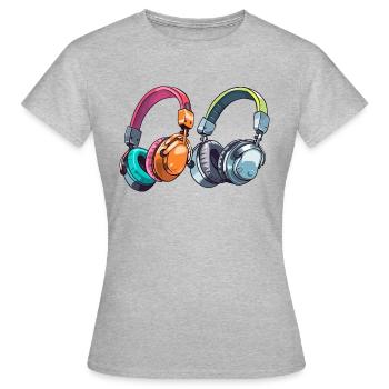 Kopfhörer - Frauen T-Shirt - Grau meliert - Vorne - AI Model Female 172 dark (172cm)