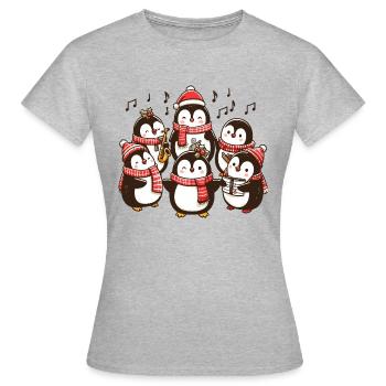 Chanteurs de pingouins festifs chantant des chants de Noël - T-shirt Femme - gris chiné - Devant - AI Model Female 172 dark (172cm)