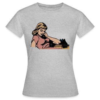 Frau am Telefon - Frauen T-Shirt - Grau meliert - Vorne - AI Model Female 172 dark (172cm)