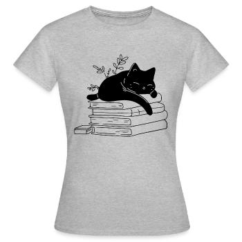 schlafen Katze Buch - Frauen T-Shirt - Grau meliert - Vorne - AI Model Female 172 dark (172cm)