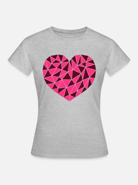 Pinkes Gitter Herz - Frauen T-Shirt - Grau meliert