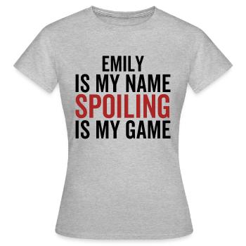 Emily est mon nom Spoiler est mon jeu - T-shirt Femme - gris chiné - Devant - AI Model Female 172 dark (172cm)