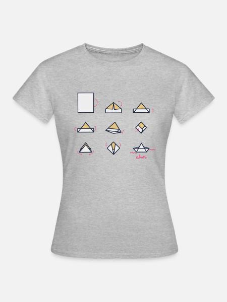 Papierboot Bastel Anleitung - Frauen T-Shirt - Grau meliert