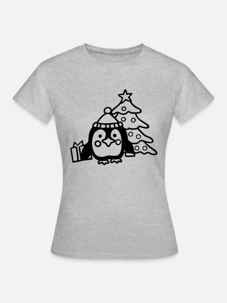 Pinguin (Weihnachten) - Frauen T-Shirt - Grau meliert