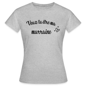 veux tu être ma marraine - T-shirt Femme - gris chiné - Devant - AI Model Female 172 dark (172cm)