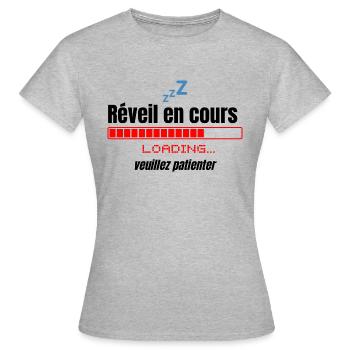 Réveil en cours, veuillez patientez - T-shirt Femme - gris chiné - Devant - AI Model Female 172 dark (172cm)
