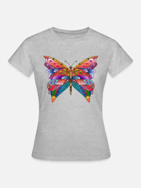 Bunter Schmetterling - Frauen T-Shirt - Grau meliert