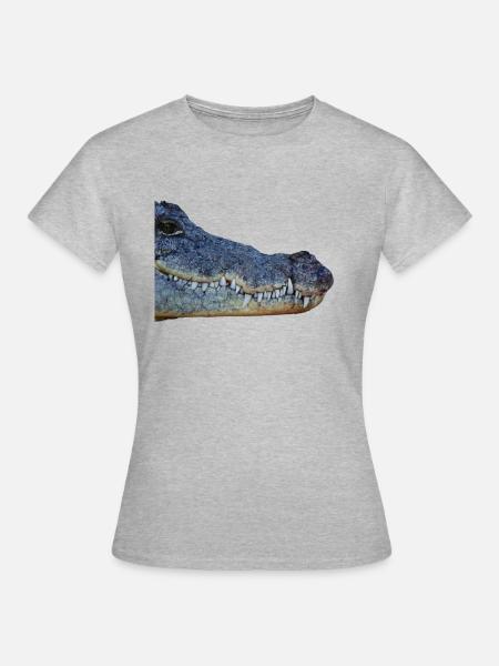 Krokodil, Kopf, Reptil, - Frauen T-Shirt - Grau meliert