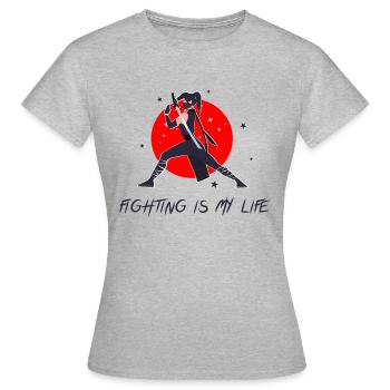 Combattant en pose de combat avec épée - T-shirt Femme - gris chiné - Devant - AI Model Female 172 dark (172cm)