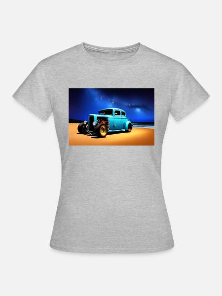 Hot Rod in der Nacht - Frauen T-Shirt - Grau meliert