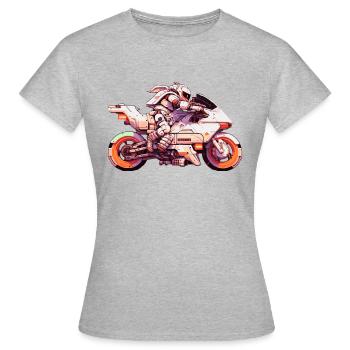 Motorrad Rennmaschine in der Zukunft mit Fahrer - Frauen T-Shirt - Grau meliert - Vorne - AI Model Female 172 dark (172cm)