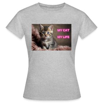 MEINE KATZE, MEIN LEBEN - MON CHAT MA VIE - Frauen T-Shirt - Grau meliert - Vorne - AI Model Female 172 dark (172cm)
