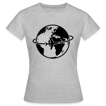 Globe with airplane - Women's T-Shirt - heather grey - Front - AI Model Female 172 dark (172cm)