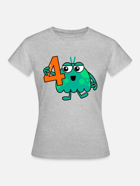 Funny Green Cartoon Number Four Monster - Women's T-Shirt - heather grey