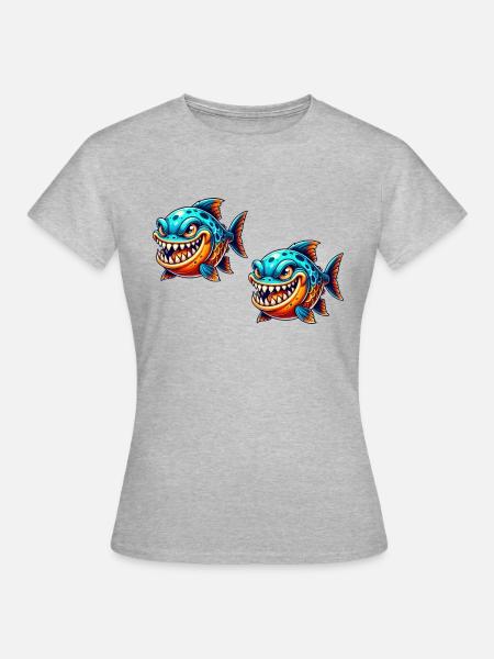 piranha comic fisch 2 - Frauen T-Shirt - Grau meliert