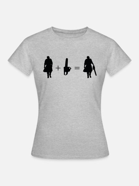 Mann mit Kettensäge schwarz - Frauen T-Shirt - Grau meliert