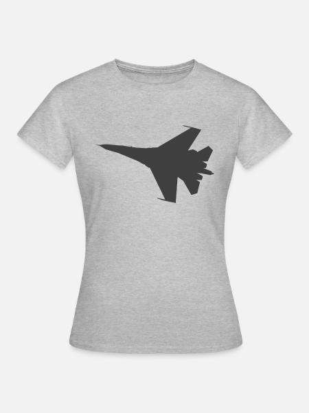 Militär Kampfjet Flugzeug Jet Silhouette - Frauen T-Shirt - Grau meliert