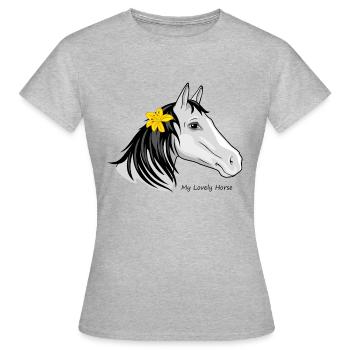 Portrait d’un cheval avec un lys dans sa crinière - T-shirt Femme - gris chiné - Devant - AI Model Female 172 dark (172cm)