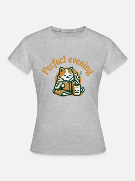 Katze Buch Tee Kaffee - Frauen T-Shirt - Grau meliert