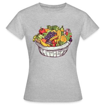 Un panier rempli de légumes et de fruits, transparent - T-shirt Femme - gris chiné - Devant - AI Model Female 172 dark (172cm)