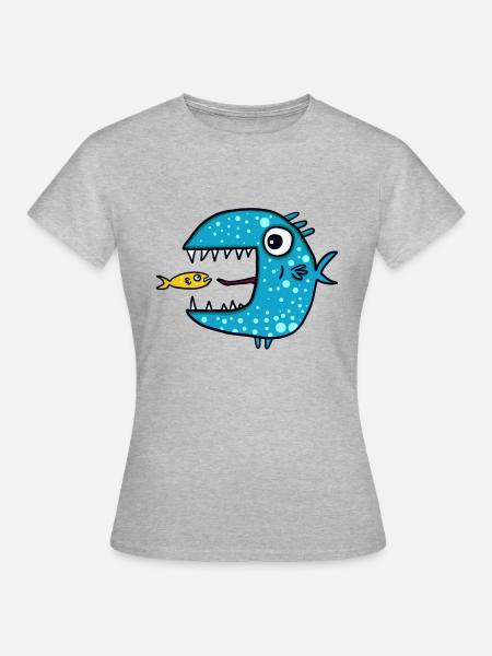 blauer Raubfisch - Frauen T-Shirt - Grau meliert