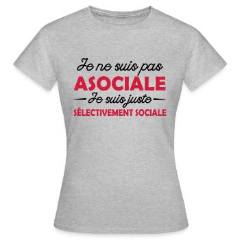 je ne suis pas asociale - cadeau femme humour - T-shirt Femme - gris chiné - Devant - AI Model Female 172 dark (172cm)