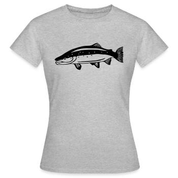 Lachs - Frauen T-Shirt - Grau meliert - Vorne - AI Model Female 172 dark (172cm)