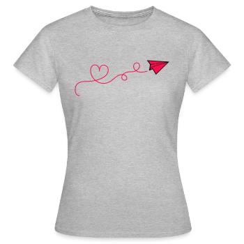 papierflieger herz - Frauen T-Shirt - Grau meliert - Vorne - AI Model Female 172 dark (172cm)
