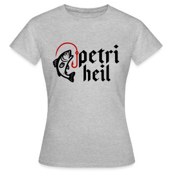 Petri Heil Angeln - Frauen T-Shirt - Grau meliert - Vorne - AI Model Female 172 dark (172cm)