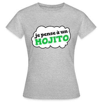 Je pense à un mojito (bulle) - T-shirt Femme - gris chiné - Devant - AI Model Female 172 dark (172cm)
