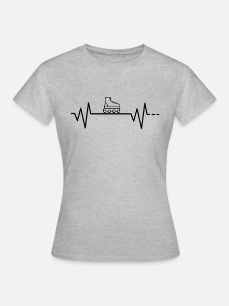 Herzschlag Inliner Skate skaten rollen inline - Frauen T-Shirt - Grau meliert