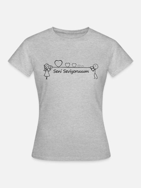Seni Seviyorum Askim Kalp Herz - Frauen T-Shirt - Grau meliert