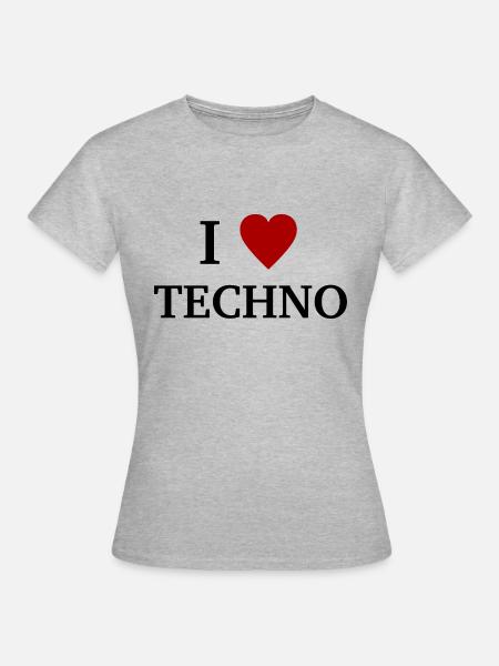I Love Techno - Ich liebe Technomusik - Dame-T-shirt - grå meleret