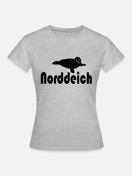 Norddeich mit Seerobbe - Frauen T-Shirt - Grau meliert