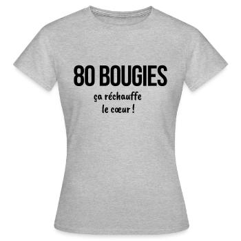 80 ans 03 - T-shirt Femme - gris chiné - Devant - AI Model Female 172 dark (172cm)