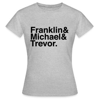 GTA 5 – Franklin&Michael&Trevor. - Frauen T-Shirt - Grau meliert - Vorne - AI Model Female 172 dark (172cm)