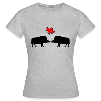 Wildschweine verliebt - Frauen T-Shirt - Grau meliert - Vorne - AI Model Female 172 dark (172cm)