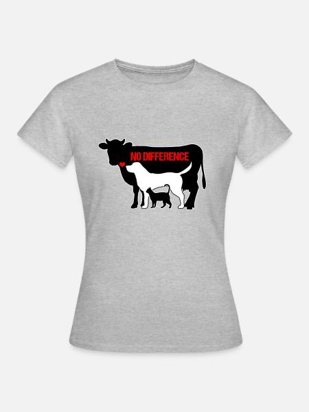 Tiere Kuh Hund Katze NO DIFFERENCE Vegan Geschenk - Frauen T-Shirt - Grau meliert