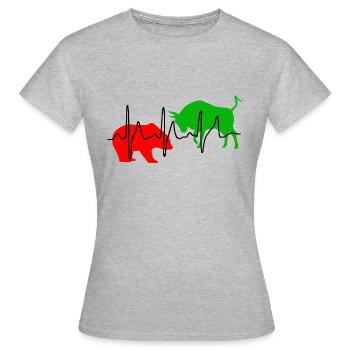 Bull et ours - pouls. Rouge / Vert - T-shirt Femme - gris chiné - Devant - AI Model Female 172 dark (172cm)