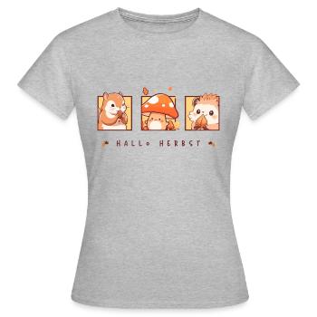 Hallo Herbst - Frauen T-Shirt - Grau meliert - Vorne - AI Model Female 172 dark (172cm)