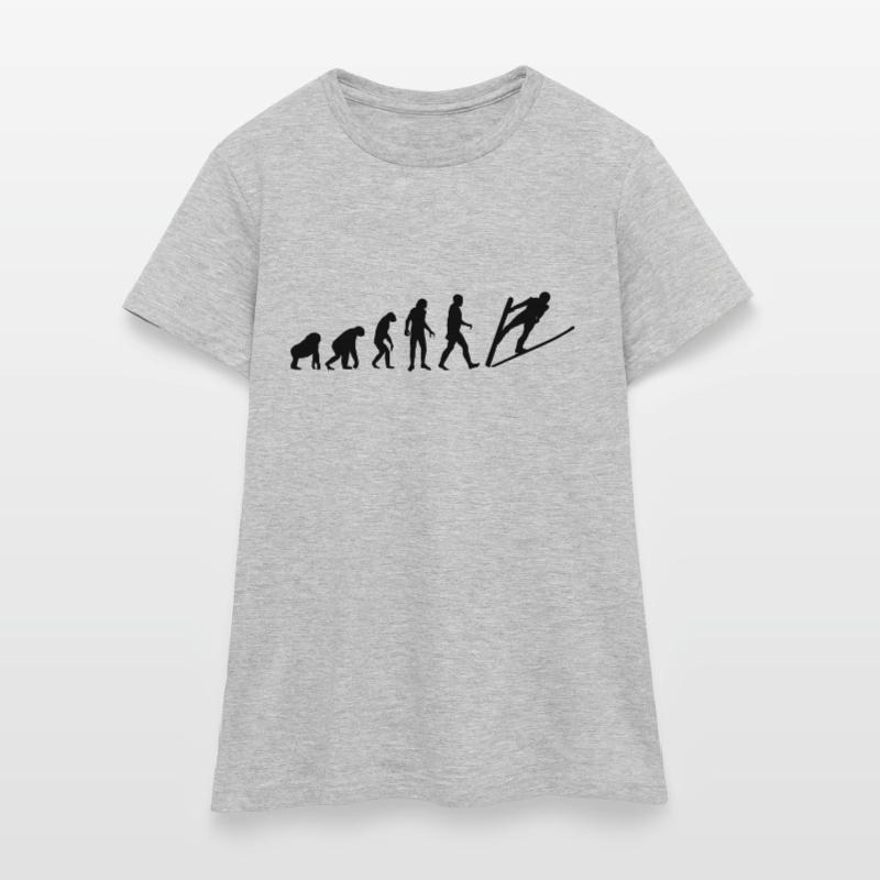 Schansspringen Evolution Ski Jumper Gift Grappig Vrouwen T-shirt