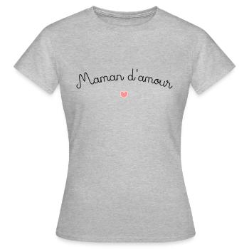 Maman d amour 20 - T-shirt Femme - gris chiné - Devant - AI Model Female 172 dark (172cm)