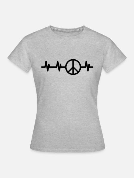 Peace Sign Herzschlag, Hippie Herzlinie - Frauen T-Shirt - Grau meliert