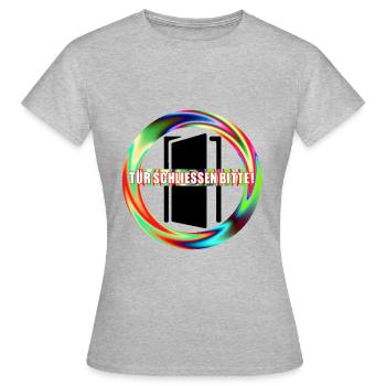 Tuer schliessen bitte | Tür schließen bitte - Frauen T-Shirt - Grau meliert - Vorne - AI Model Female 172 dark (172cm)