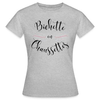 Bichette en chaussettes cadeau surnom amoureuse - T-shirt Femme - gris chiné - Devant - AI Model Female 172 dark (172cm)
