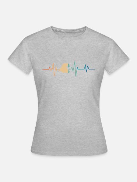 Retro Wave Surfer Herzschlag - Frauen T-Shirt - Grau meliert