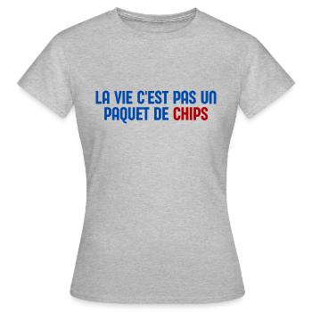 La vie c est pas un paquet de chips - T-shirt Femme - gris chiné - Devant - AI Model Female 172 dark (172cm)