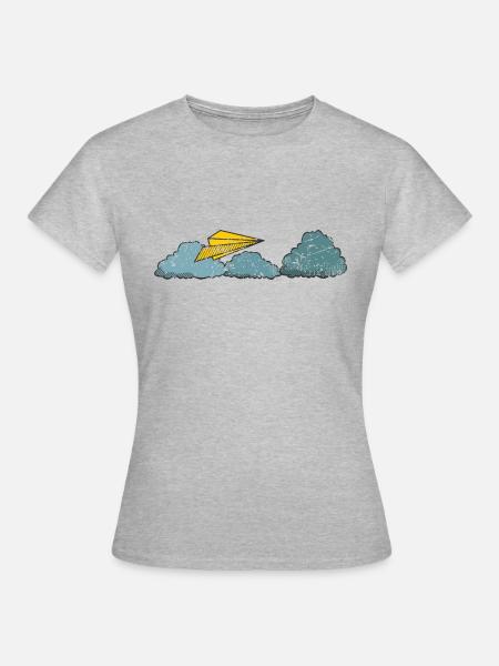 Papierflieger über den Wolken - Frauen T-Shirt - Grau meliert