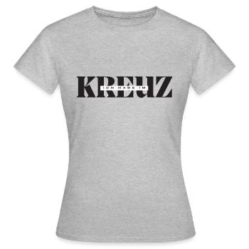 KREUZ ich habs im Kreuz - Frauen T-Shirt - Grau meliert - Vorne - AI Model Female 172 dark (172cm)